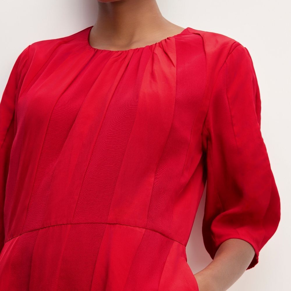 Everlane The City Stripe Ruched Dress in Haute Red NWT Size 14 - Picture 2 of 8